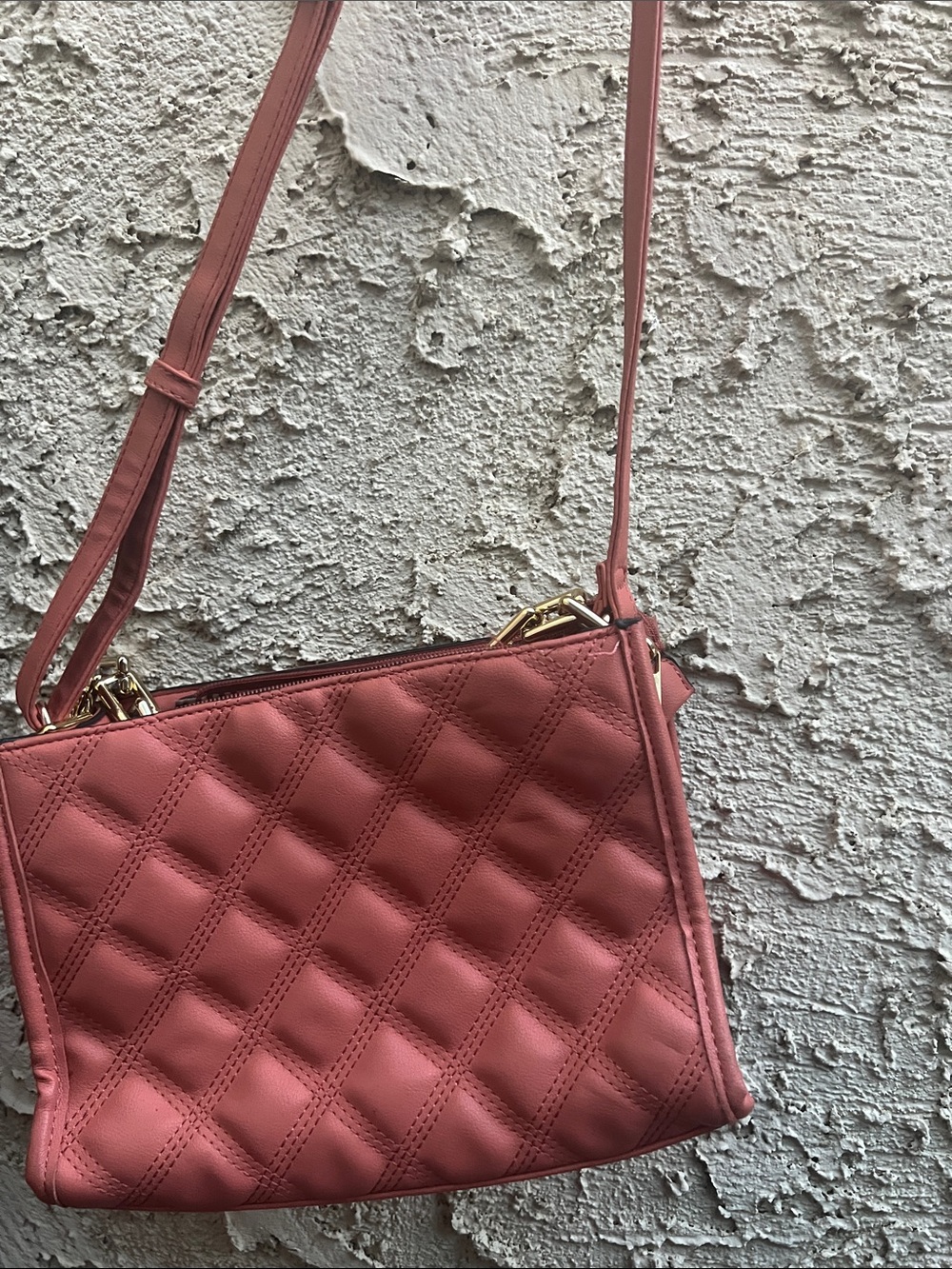 Quilted Crossbody Shoulder Bag - Dusty Rose